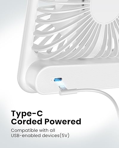 Miniatura 4 de Koonie Ventilador de escritorio USB, ventilador personal ultra silencioso de viento fuerte con inclinación de 180 plegable y 3 velocidades