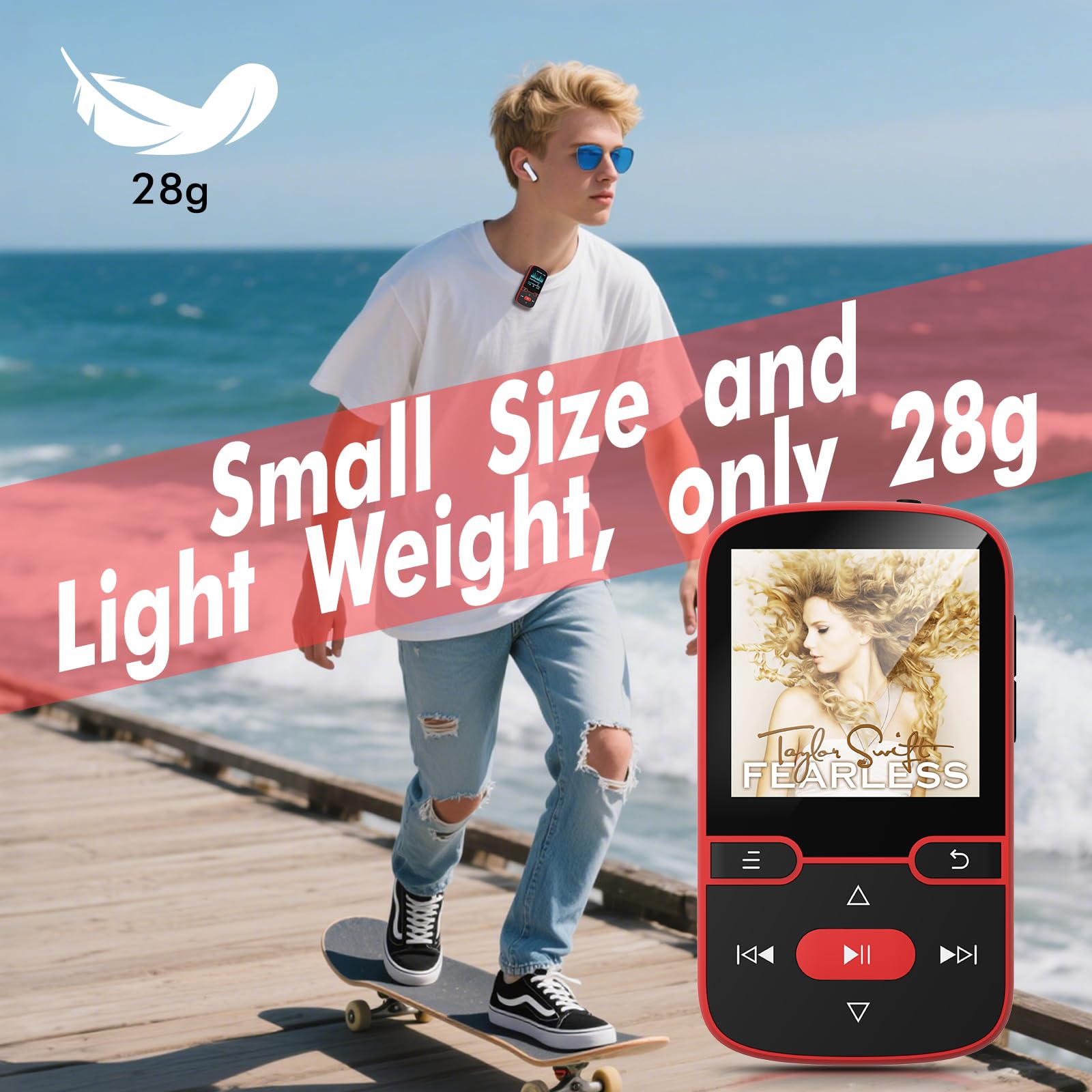 AGPTEK 64GB MP3 Bluetooth 5.3 met Clip, HiFi Draagbare