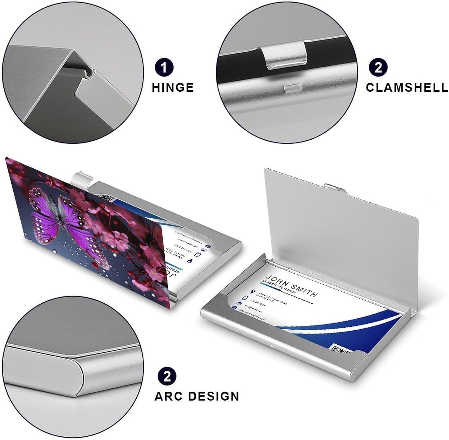 Purple Plum Butterfly Business Card Holder Metal Card Case Flip Cover Slim Portable Pocket Credit Name Cards Holders Minimalist Cards Organizer Purse Accessory for Men Women