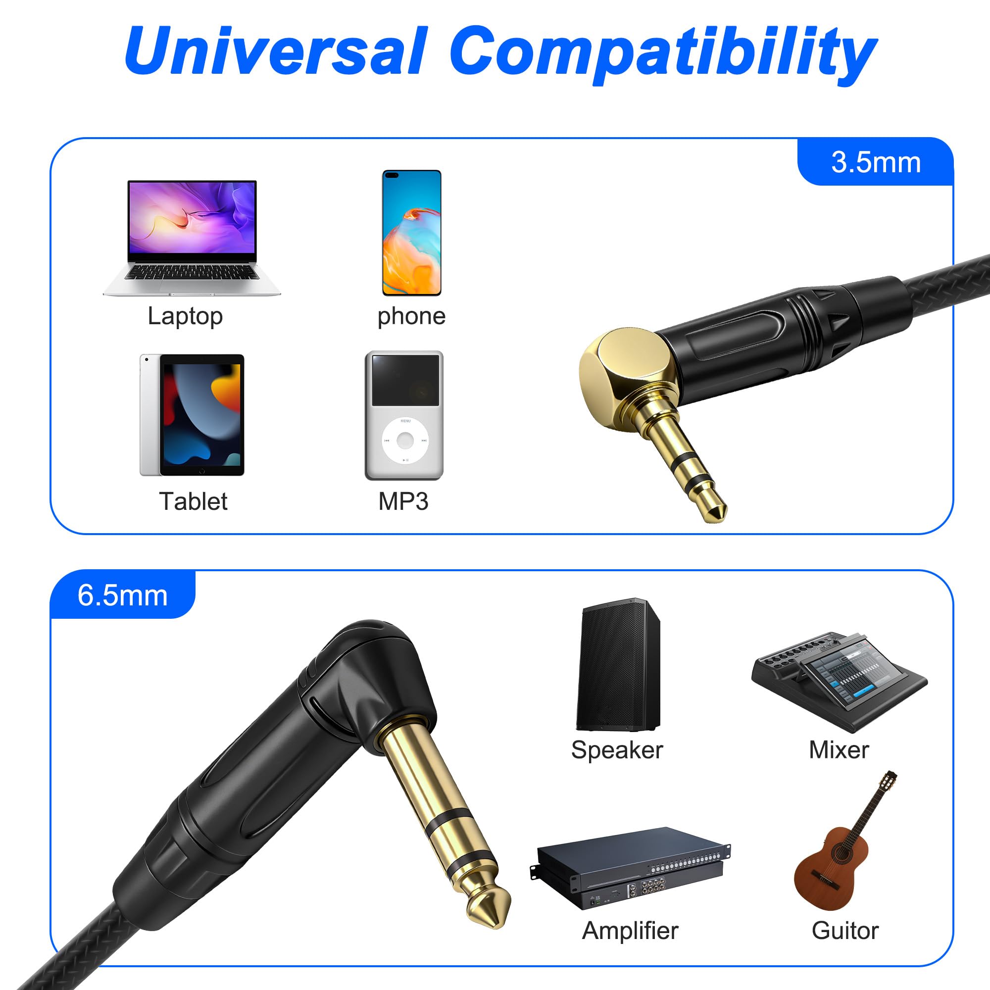 SHANFEILU 2 Adattatori Audio TRS 6.35mm A 3.5mm A 90° – Connettori Stereo Dorati Per Cuffie, Mixer, Strumenti E Amplificatori - 4