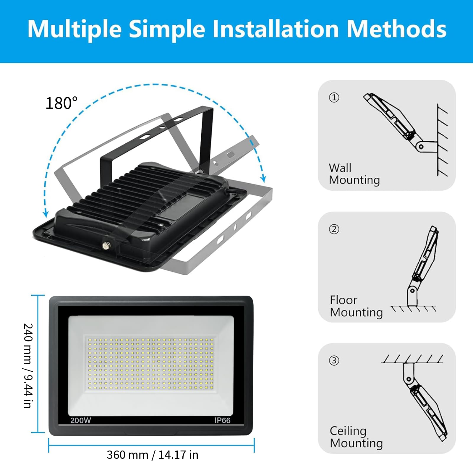 Faretto LED da Esterno 200W, Faro Led Esterno 20000LM 6000K Bianco Freddo Faretti Led IP66 Impermeabile per Giardino Garage Parcheggio Cortile