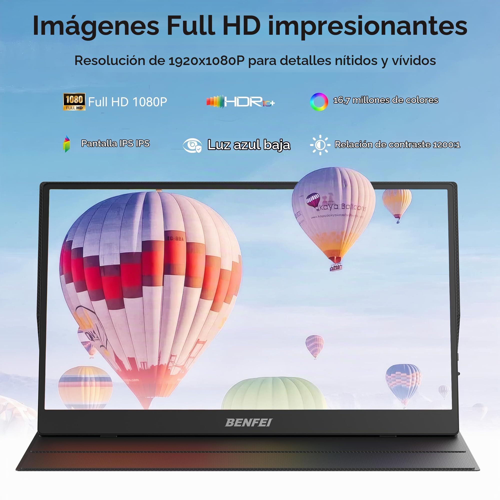 BENFEI Monitor portátil de 15,6", FHD 1080P, Pantalla para Juegos HDMI/USB-C, IPS HDR ultradelgada con Funda Inteligente y Altavoces, Monitor Externo para portátil, PC, teléfonos, Tableta, PS5/PS4