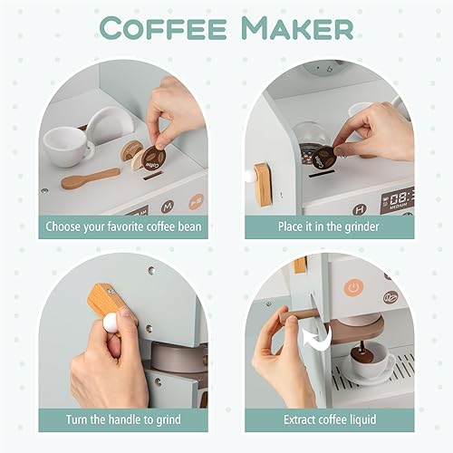 Miniatura 4 de Costzon Juego de tienda de comestibles para niños, tienda de juegos de madera con mostrador de pago, caja registradora, máquina expendedora,