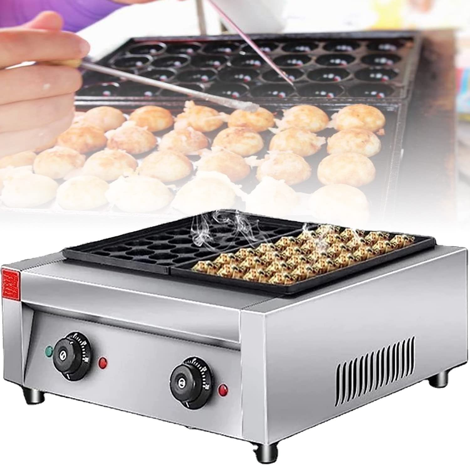 Macchina per takoyaki Commerciale, Macchina per Palline di Polpo da 2 kW, griglia per takoyaki Antiaderente da 56 Fori, per Ristorante, Snack Bar (110V)
