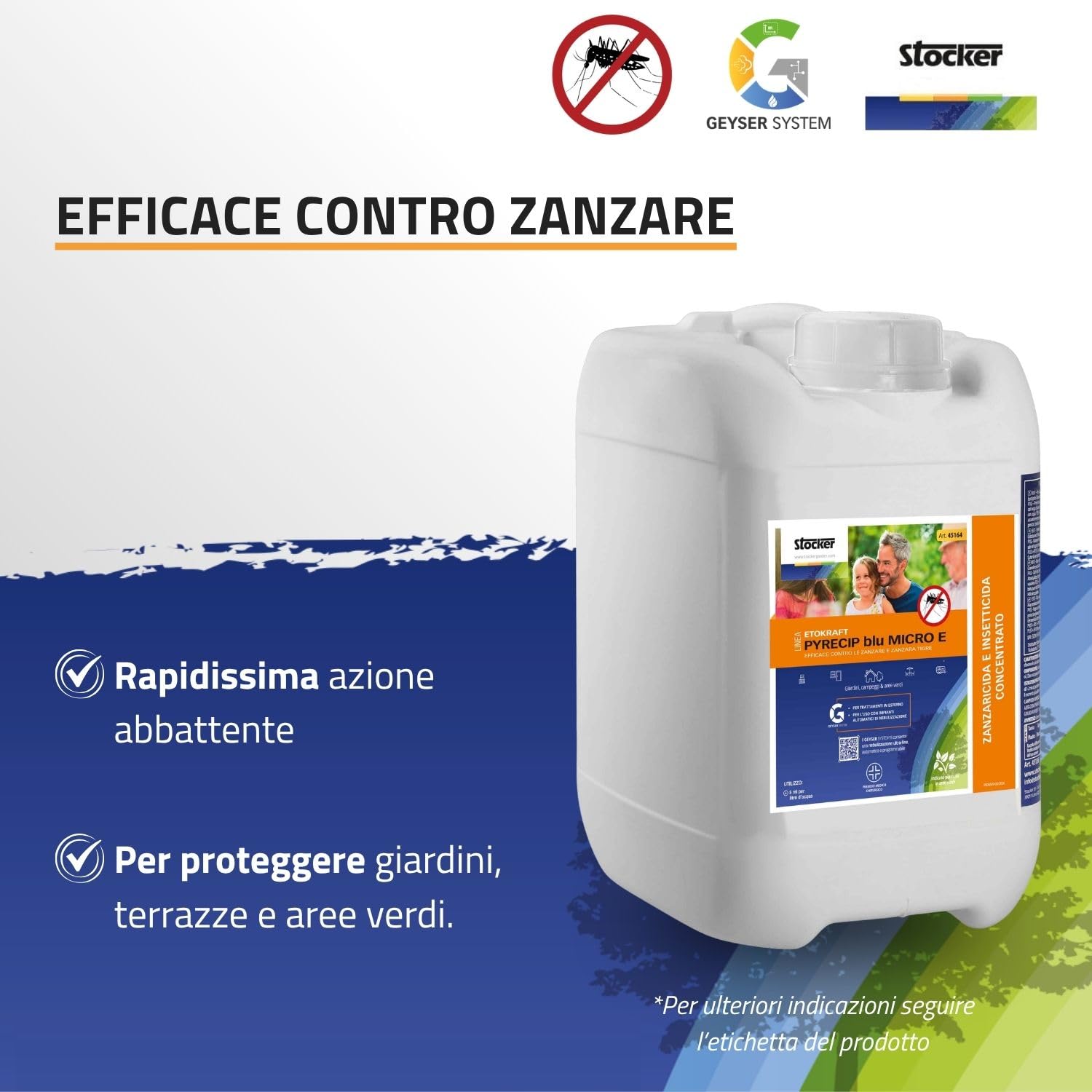 STOCKER - Geyser Nebulizzatore 25 L MI 21 V - Kit Completo Anti-Zanzare con Batteria Li-Ion 21V, Serbatoio 25L e 100 m di Tubo - Copertura fino a 400 mq - Sistema di Miscelazione Interna