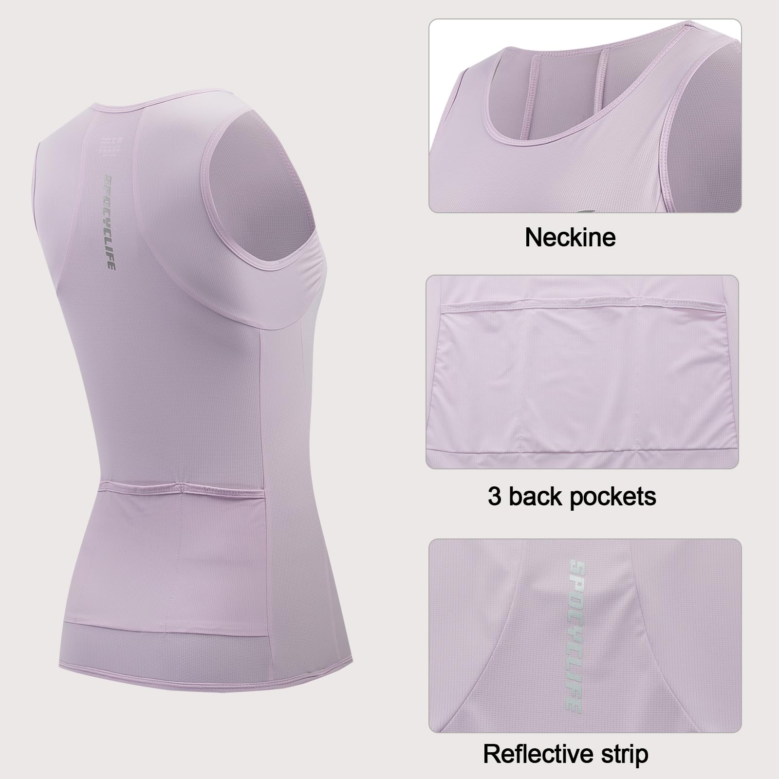 Maillot de Cyclisme sans Manches Femme, Respirant avec 3 Poches