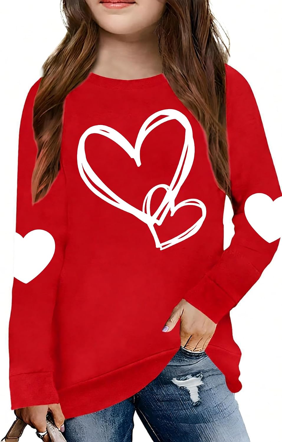 Kids Valentine Shirt Girls Valentines Day Shirts Cute Love Heart Long Sleeve Shirt Valentines Day Tops 5-14y