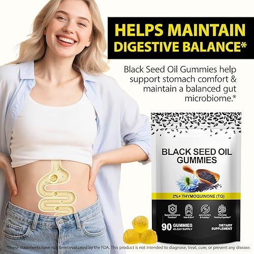Miniatura 7 de Vceeoy Gomitas de aceite de semilla negra con 2% más de timoquinona (TQ), gomitas de aceite de semilla negra para apoyo inmunológico,