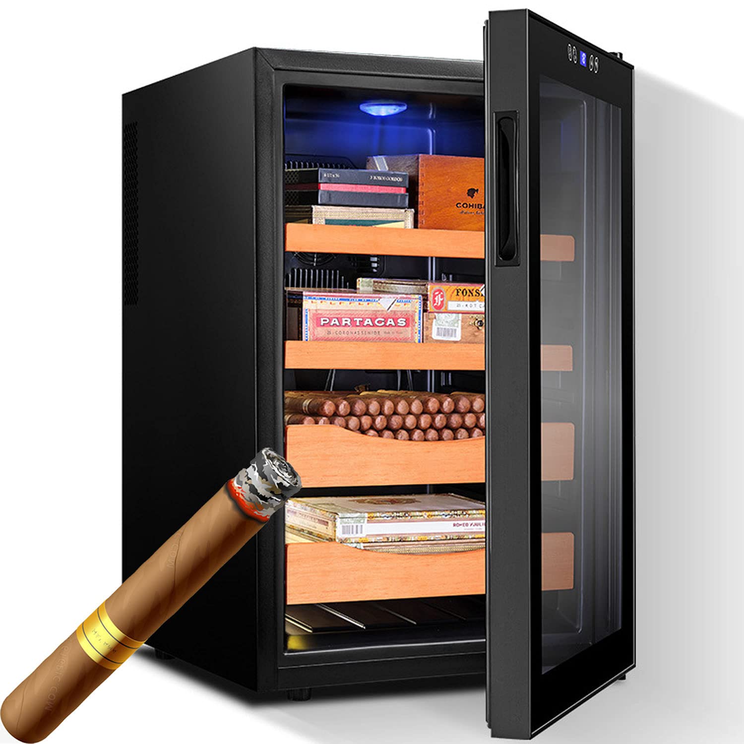 Humidors Cigar Moisturizing Cabinet,Intelligent Electronic Cigar Cabinet,Constant Temperature,Small Office Cigarette Cabinet Cigar Storage Cabinet Cedar Wood Shelf,72.5 * 52.5 * 45cm,Black