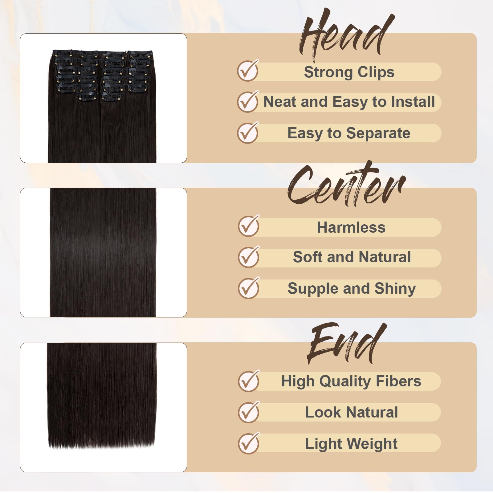 Benehair 22" Clip in Hair Extensions 12 Pcs Long Straight Hair Extensions Clip in Synthetic Fiber Full Head Natural Extension Natural Black Hair Piece for Women(Natural Black - Image 4