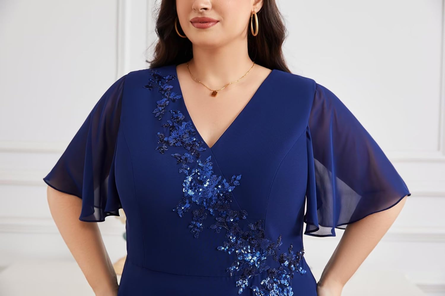Mother of The Bride Pant Suits for Wedding Guest - Chiffon Lace V Neck Sequins Formal Prom Grandmother Pantsuit Outfits