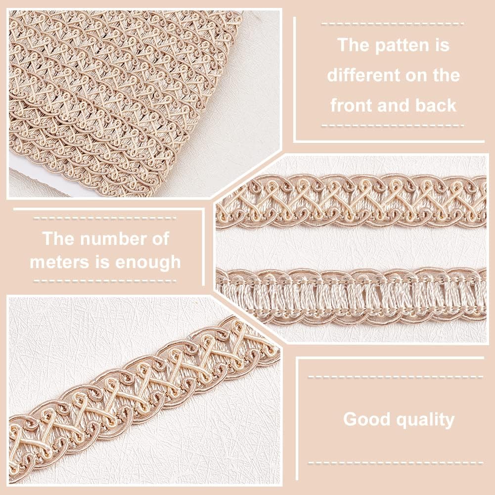 PH PandaHall 12m/13 Yards Polyester Braided Lace Trim, 15mm/0.6 inch Woven Braid Trim Sewing Centipede Lace Ribbon Decorative Gimp Trim for Curtain Upholstery Home Decoration Handicraft
