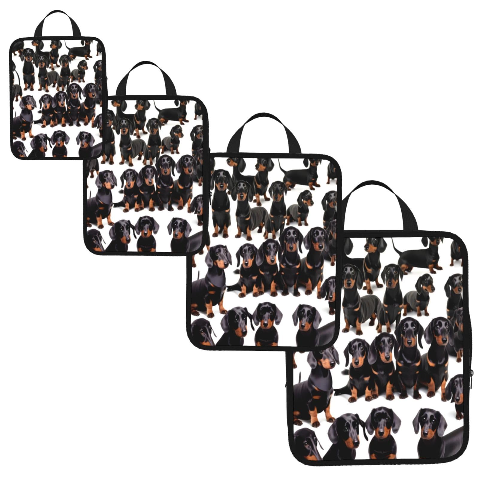 Dachshund Weiner Pet Dog Print 4 Set Compression Packing Cubes for Suitcases,Expandable Storage Bags Organizers