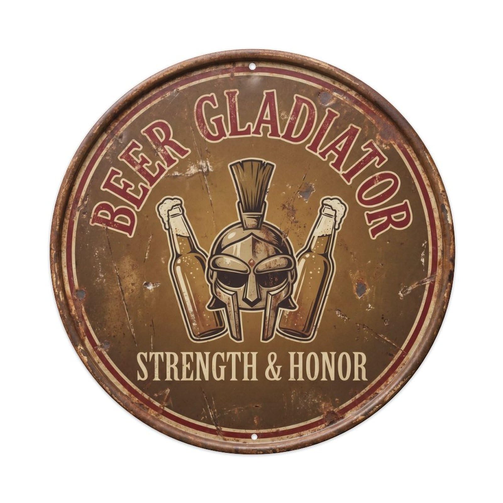 Retro Bar Gladiator Strong Garage Beer Metal Tin Sign Plaque Wall Decor for Cafe, Club Bar, Office, Home Garden Round Metal Poster 8x8Inch