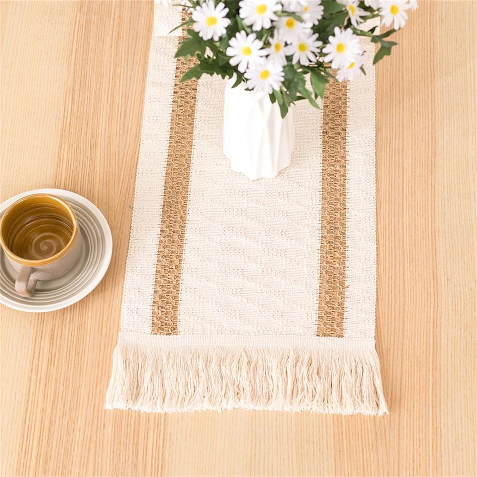 Runner Da Tavola Rustico In Stile Bohémien, A Righe, Con Nappe, 183 Cm