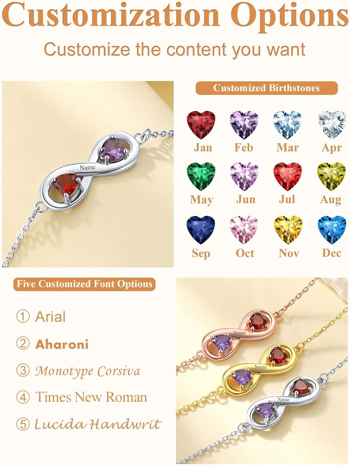 Custom4U Personalized Infinity Love Symbol Link Bracelets for Women 925 Sterling Silver Birthstone Bracelet Adjustable Engraved Chain Christmas Mother's Day Birthday Jewelry Gifts for Mom Her - Image 6