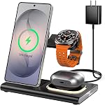 3 in 1 Wireless Charging Station for Samsung, 15W Wireless Charging Stand for Galaxy S26 Ultra/S25/S24/S23/S22/Note20 Z Fold Flip7 Galaxy Watch 8/7/6/5/4/3 Active 2/1, Galaxy Buds 2/Pro/Live