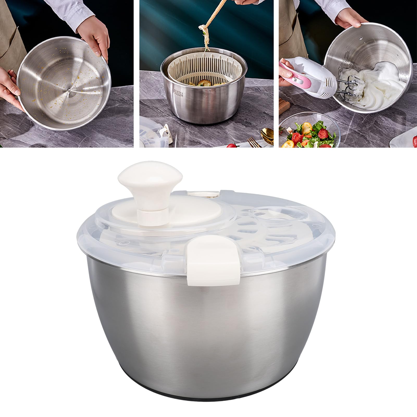 Vegetable Drainer Stainless Steel Salad Spinner 5L Multifunctional Lettuce Spinner Vegetable Dryer with Lid Drain Bowl Colander for Home Kitchen