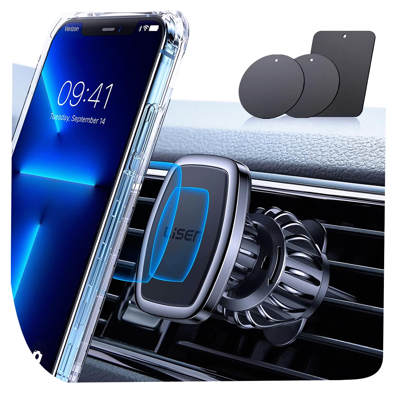 LISEN Soporte Móvil Coche Iman Magnetico Soporte Telemovel Carro para Aire Ventilación [N52 Iman] - Accesorios Coche Magnetic Car Phone Holder - Regalos Hombre para iPhone 16 15 13 Samsung S24 Android