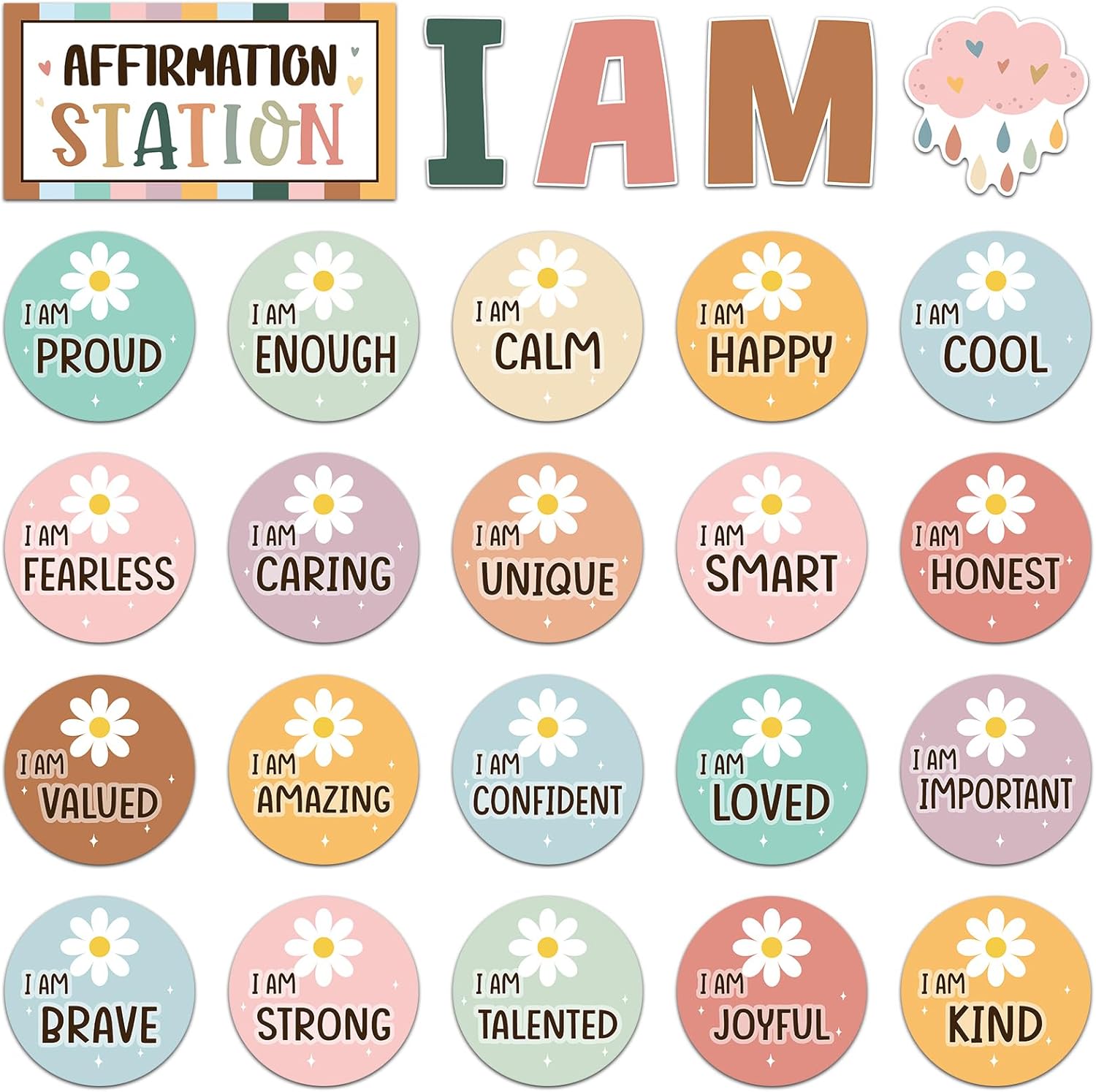 Frienda Boho Affirmation Station Bulletin Board Set Motivational Posters Classroom Mirror Growth Mindset Decor Positive Affirmations Accents Cutouts for School Office Home Teacher Wall Supply