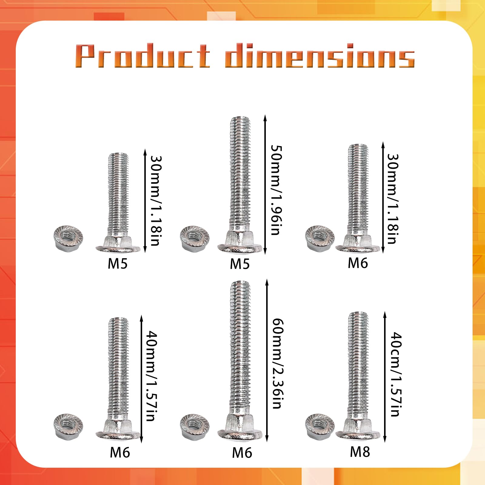 20pcs M8 Coach Bolts, M8x40mm Carriage Screws with Flange Nuts, Carbon Steel, Coach Screws, M8*40mm 20pcs - Image 3