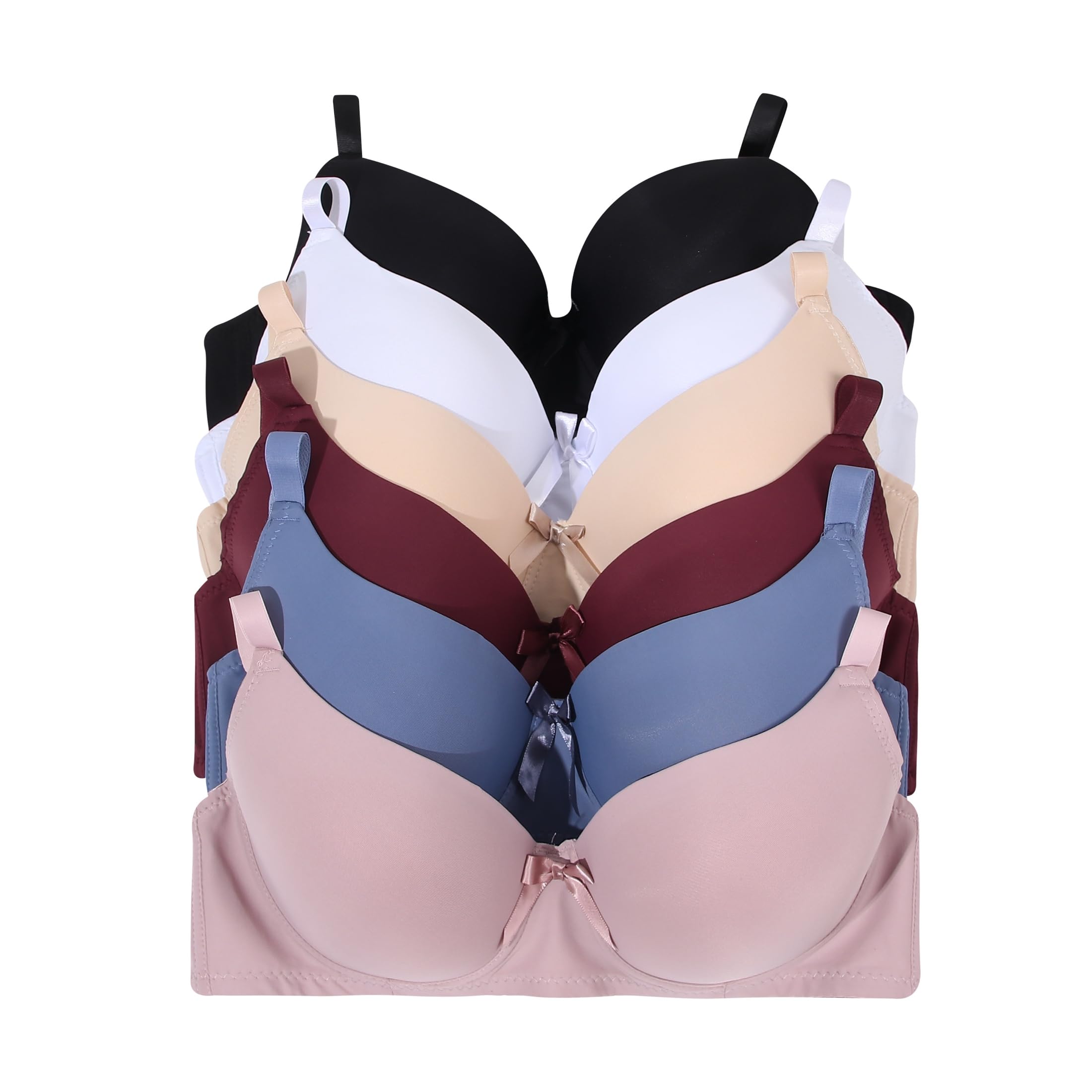 Viola's Secret 6 Pack of Color Print T-Shirt Bras B Cup C Cup and D Cup