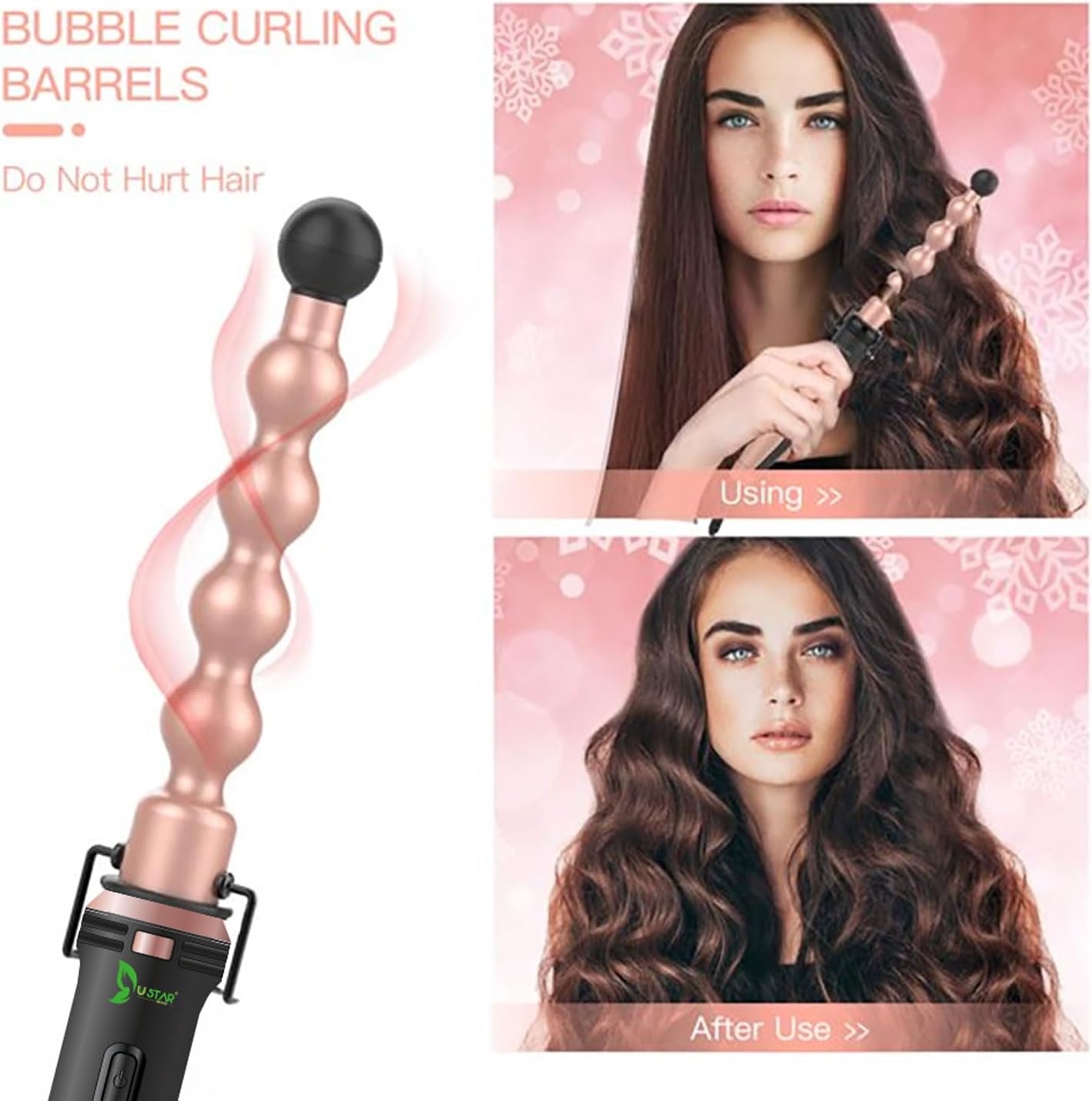 USTAR Curling Iron 3 Barrel Hair Waver 4 in 1 Hair Crimper Wand Set with LED Temp Control, 1 inch Ceramic Tourmaline Triple Barrels, Instant Heat Up, Glove & 2 Hair Clips
