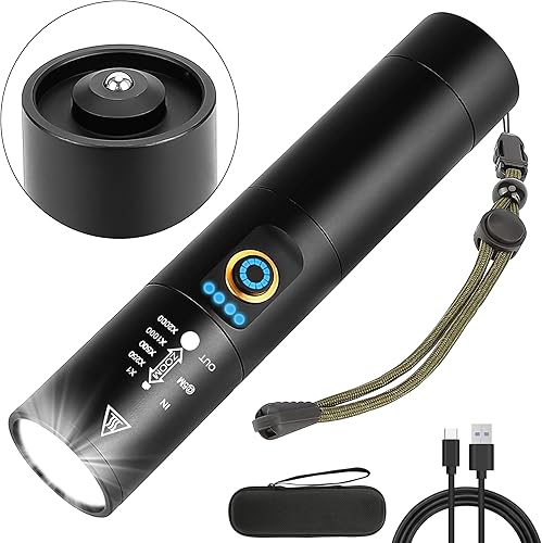 Linternas recargables de alto lúmenes, 2000 lúmenes, linterna súper brillante, 5 modos de mano potentes USB C de emergencia LED de emergencia luces