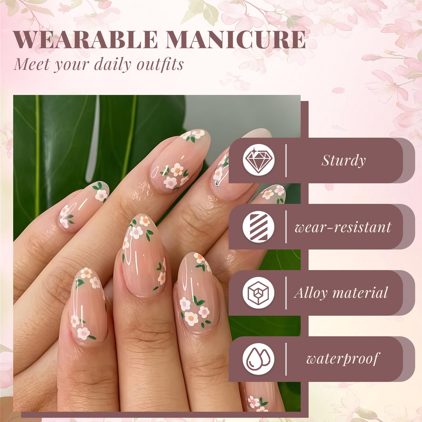 AstraGlam 24Pcs Pink Press on Nails with Daisy Design, Medium Almond Shaped Soft Gel False Nails - Image 4