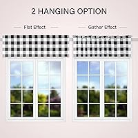Vista 3 de Simple Deluxe Paquete de 4 cenefas opacas de cuadros búfalo para ventanas de cocina, sala de estar, casa de campo, dormitorio, cenefa de cortina