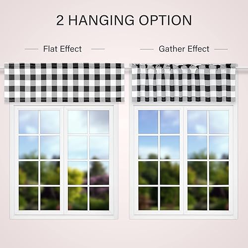 Miniatura 3 de Simple Deluxe Paquete de 4 cenefas opacas de cuadros búfalo para ventanas de cocina, sala de estar, casa de campo, dormitorio, cenefa de cortina