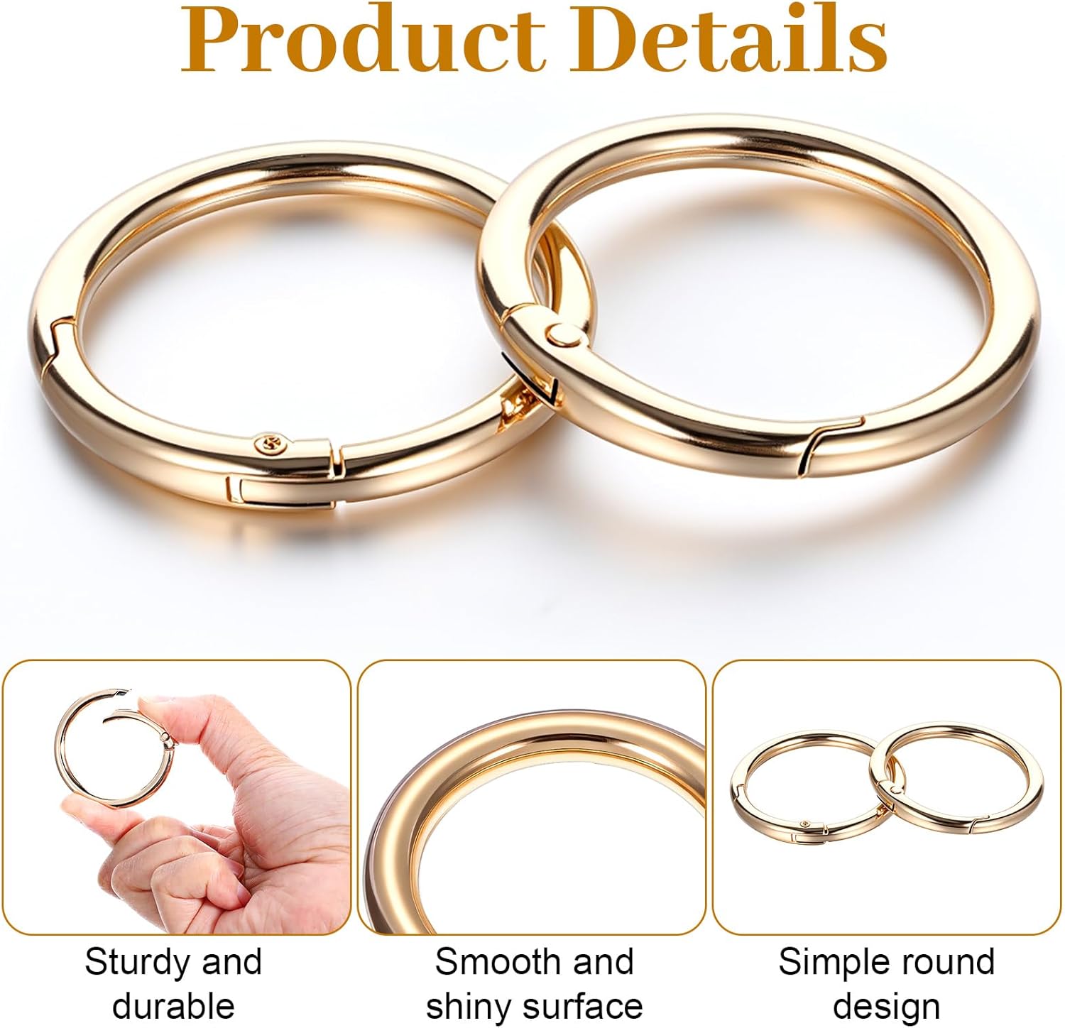 4 Pcs Gold Key Ring Spring O Ring Clip Flat Spring O Rings Circle Carabiner Rings 2 Sizes 1 inch and 1 1/4 inch Round Small Carabiner Clip for Keyrings Buckle, Bags, Purses - Image 3