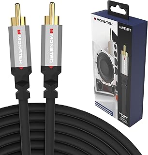 Monster Essentials Premium Subwoofer Cable Connector for Home Theaters and Cars, RCA Subwoofer Audio Cable, 13.1ft