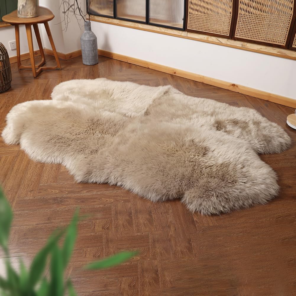 IRIWOOL Premium Genuine Fur Sheepskin Rug Real Australia Sheepskin Natural Luxury Fluffy Lambskin Fur Area Rug Seat Covers for Kids Bedroom Sofa Chair Cover (Creamy Gray, 4ft x 6ft) image 4