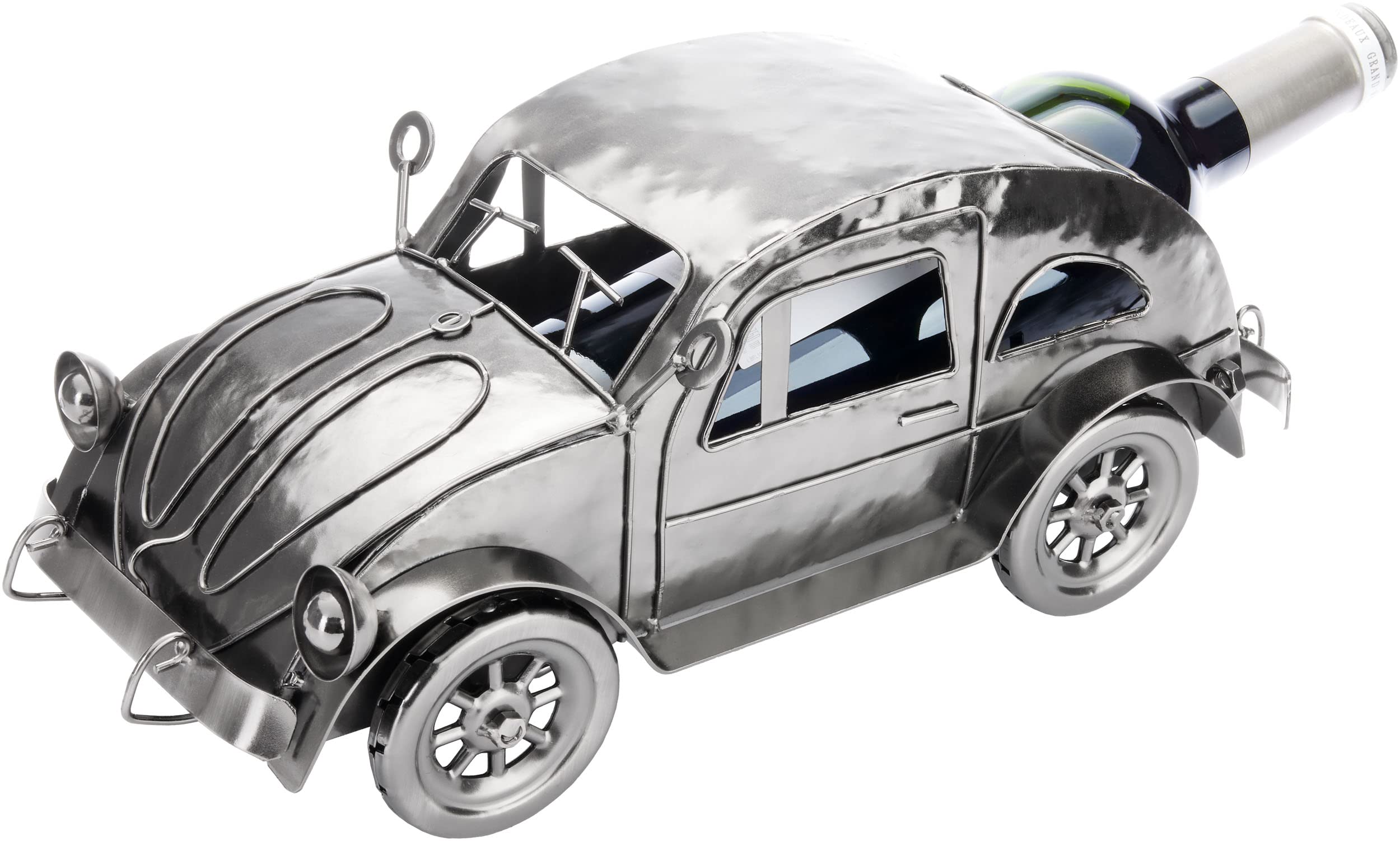 Portabottiglie Scooter Driver In Metallo Argento - Decorazione Per Vino, 27 Cm Con Biglietto D'auguri - Foto 3