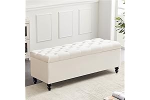 50.2" Ivory Button Tufted Storage Bench with 304lbs Capacity