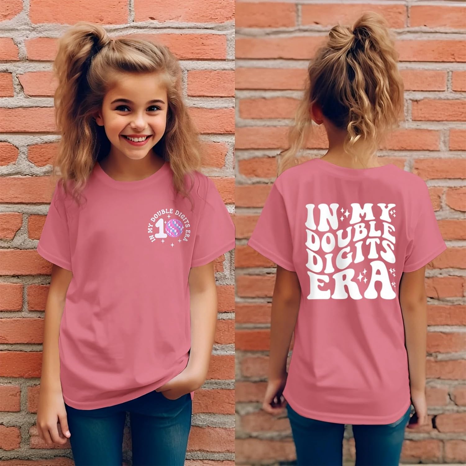 IZYJOY in My Double Digits Era Shirts Girls 10th Birthday T-Shirts 10 Years Old Birthday Party Short Sleeve Summer Tee Tops - Image 2