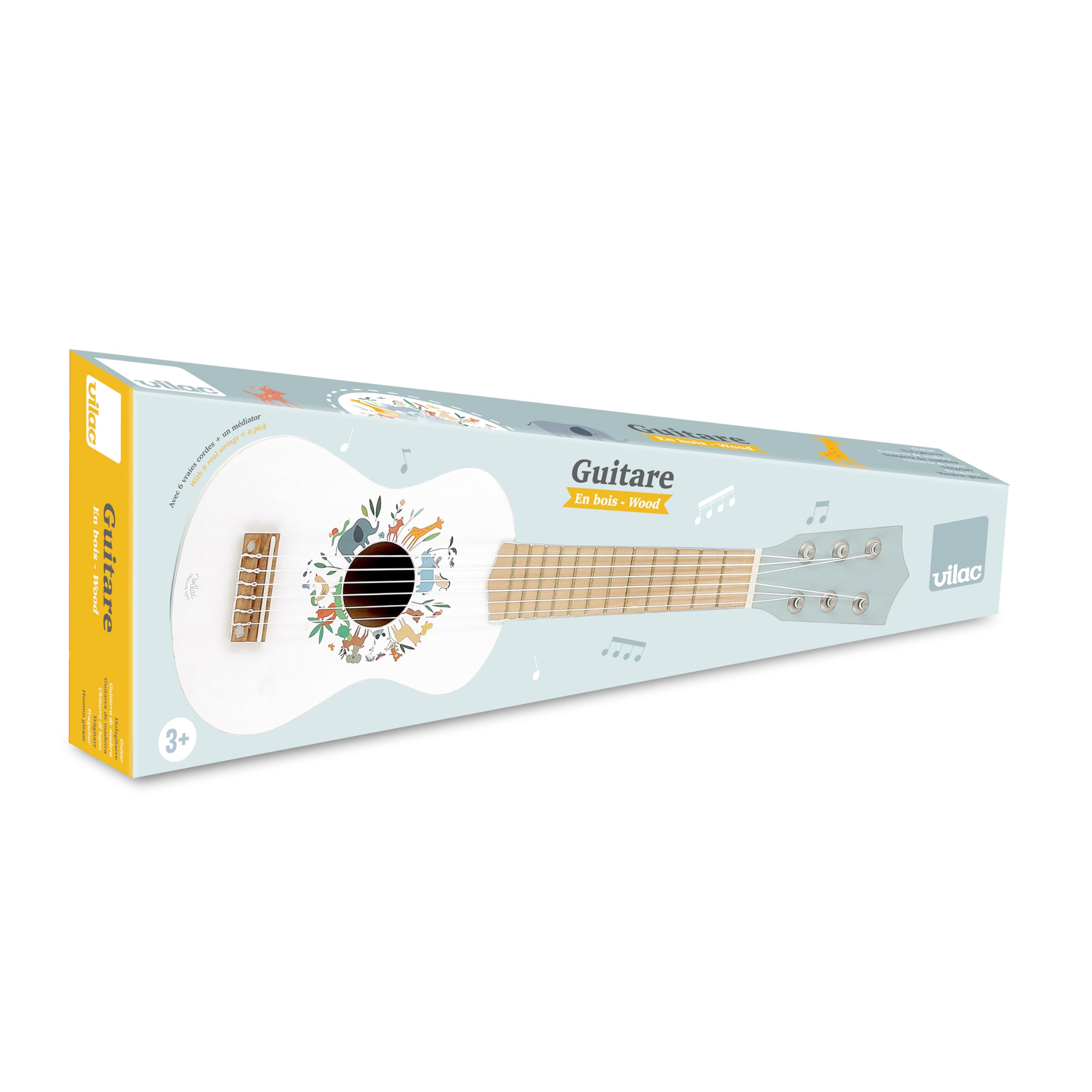 Vilac - Chitarra Gli Animali Del Mondo - Sarah Betz - Giocattolo Musicale - 1 Chitarra In Legno Laccato E Illustrato Con 6 Corde + 1 Plettro In Plastica. - Giochi Di Risveglio - Da 3 Anni - 7109-image