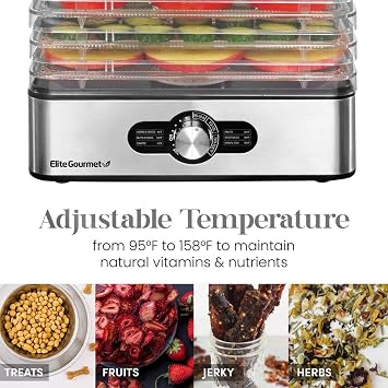 Elite Gourmet Food Dehydrator, Stainless Steel Trays, Adjustable Temp