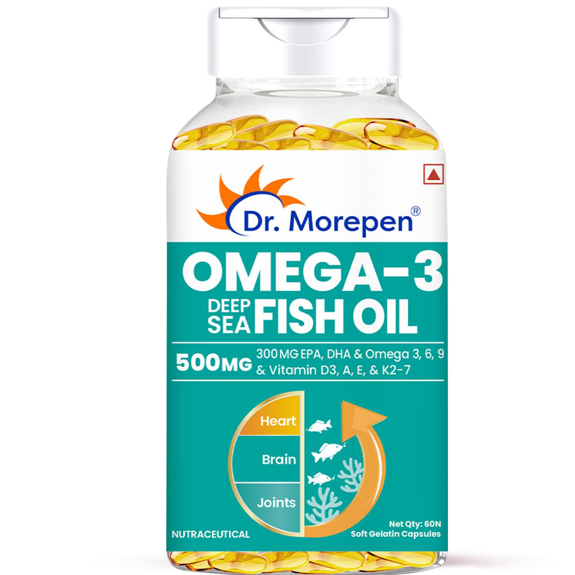 Omega 3 Fish Oil 500mg with 300mg EPA & DHA | High Potency Fish Oil 60 Softgels (Pack of 1)
