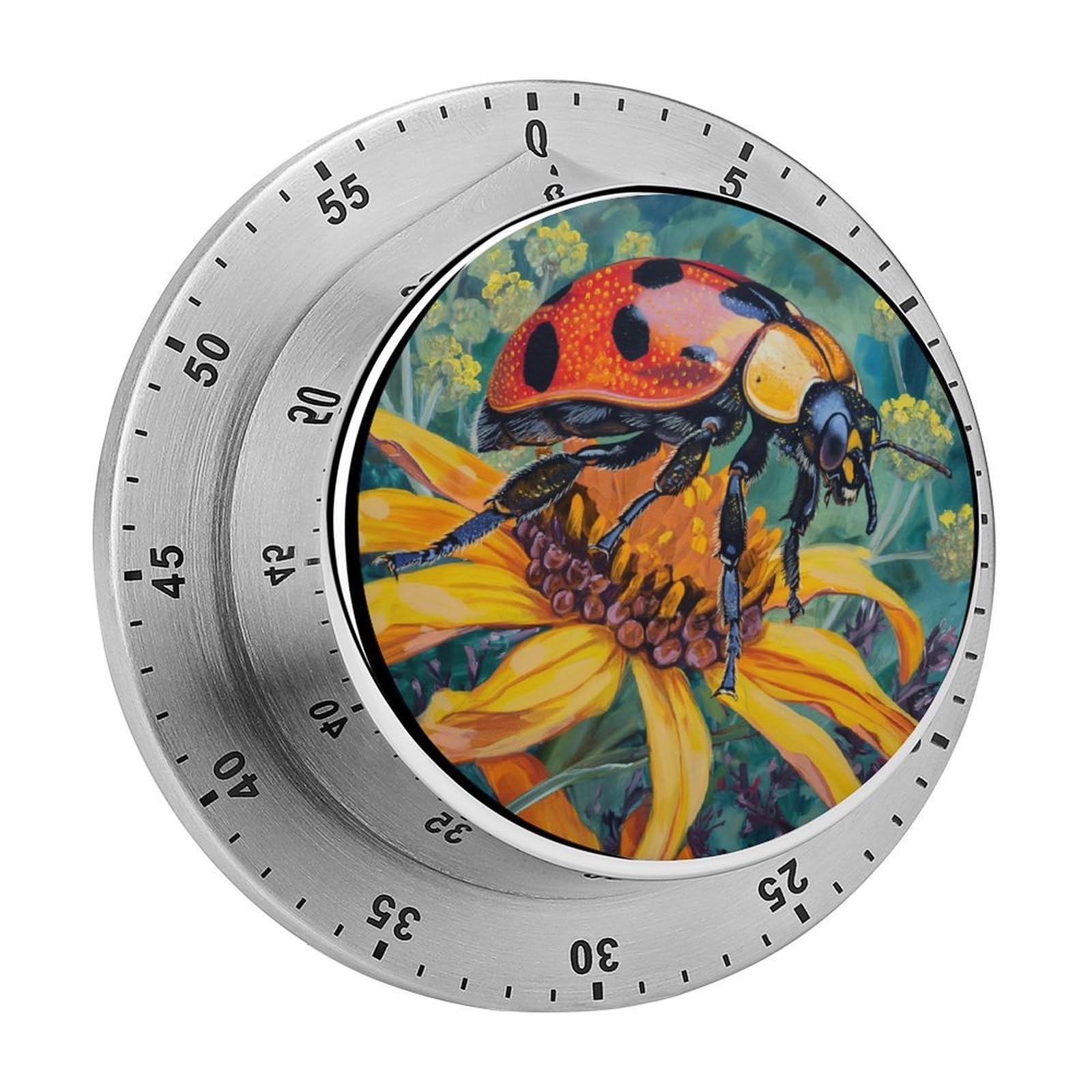 Flower Ladybug Kitchen Timer Magnetic Countdown Countup Timer for Cooking Baking 8x8cm
