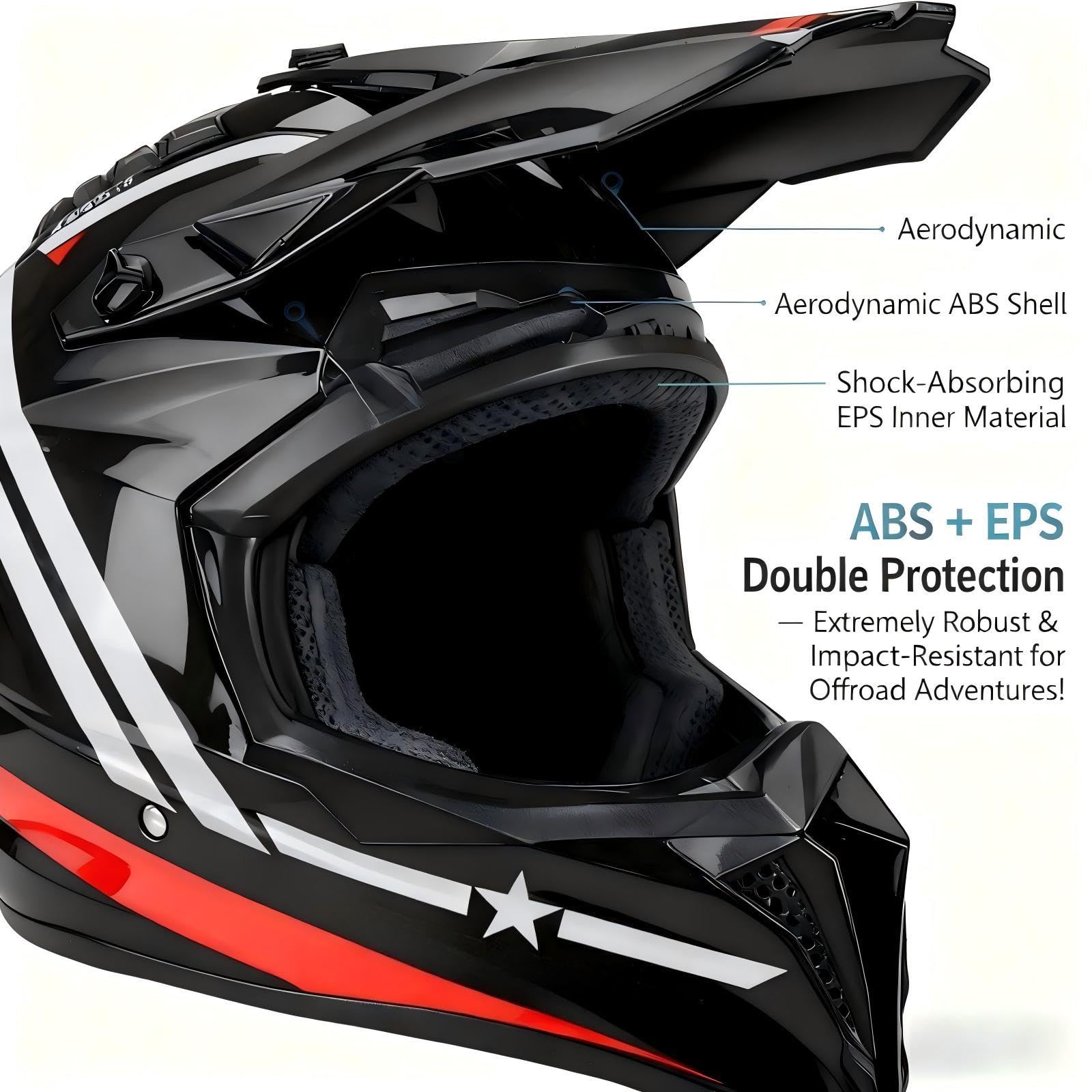 Casque Intégral de Motocross et VTT, Casque Tout-Terrain pour Adultes avec Lunettes, Masque et Gants, Casque de Moto Downhill Intégral ATV