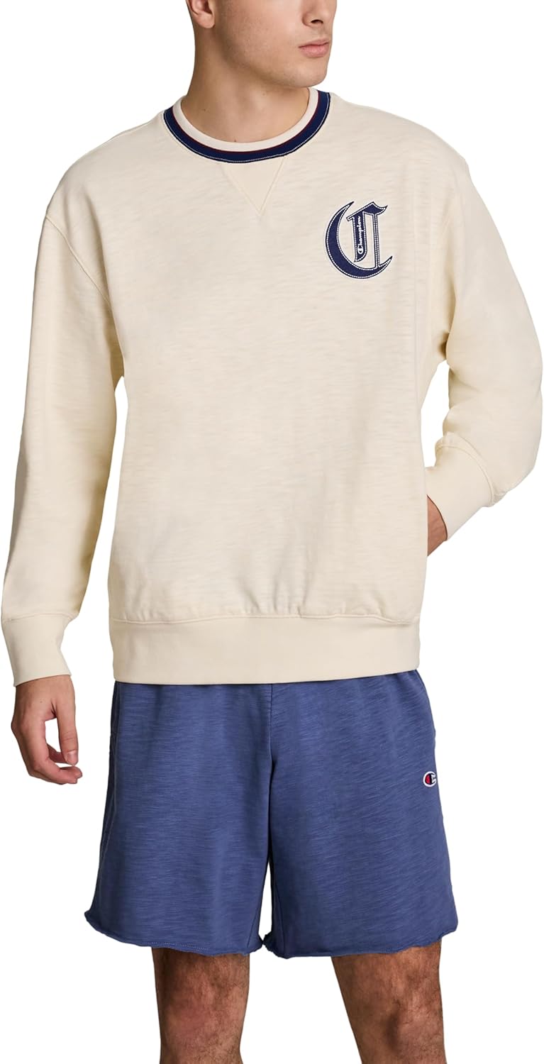 Champion Men's Modern Retro 100% Washed Cotton Crewneck Sweatshirt, Standard Fit