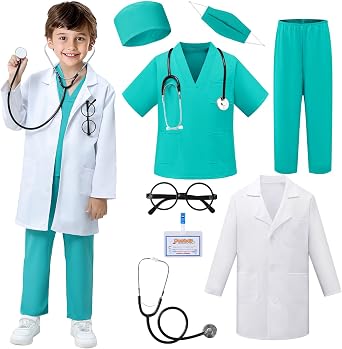 FUNSENLY Doctor Costume for Kids - 8pcs Kids Dress Up Set, Toddler Halloween Costumes for Girls Boys, Doctor Pretend Play Kit