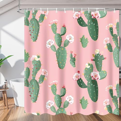 Dusviba Cartoon Cactus Flowers Waterproof Fabric Shower Curtain with Grommets an