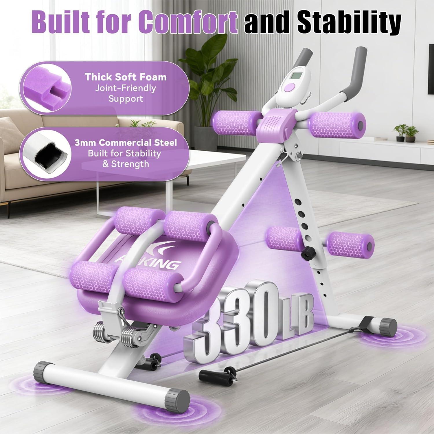 Entrenador Abdominales, Multifuncional Maquina Abdominales en Casa, Plegable&Ajustable Banco Abdominales con Banda Elástica/Display LCD, Carge 200KG, Entrenamiento Cuerpo Completo