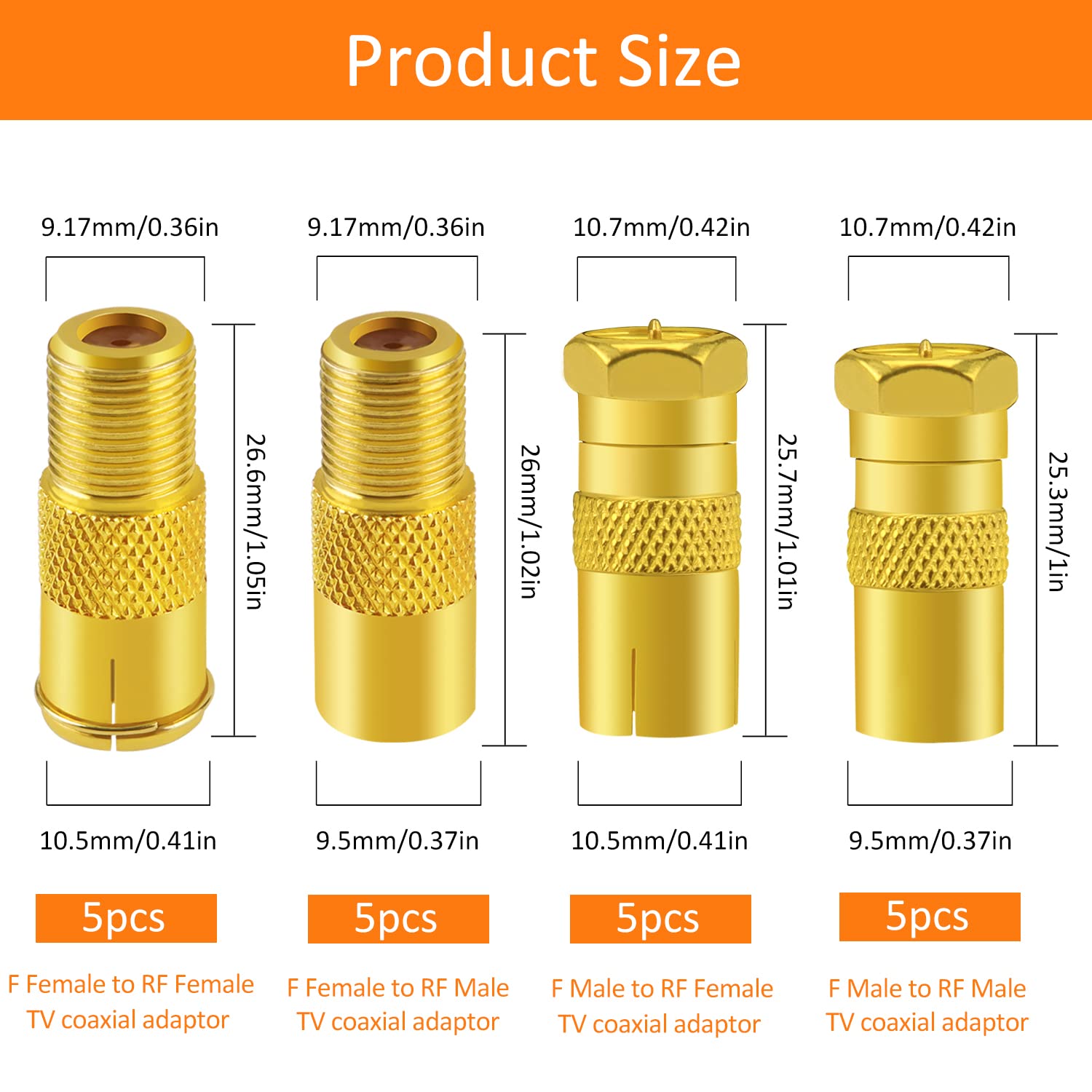 20 PCS F Male Female to RF Male Female Coaxial Aerial Adapter, KUOQIY TV 9.5 Male Female to F-Type Male Female Converter - Image 2