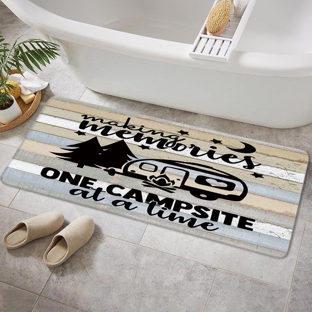 JAWO Camper RV Bath Mat for Bathroom, Farmhouse Camping Floor Rugs Farmhouse Camping Mats Non Slip Travel Trailer Bathroom Decor Accessories 17X48 Inches Kitchen Bedroom Indoor