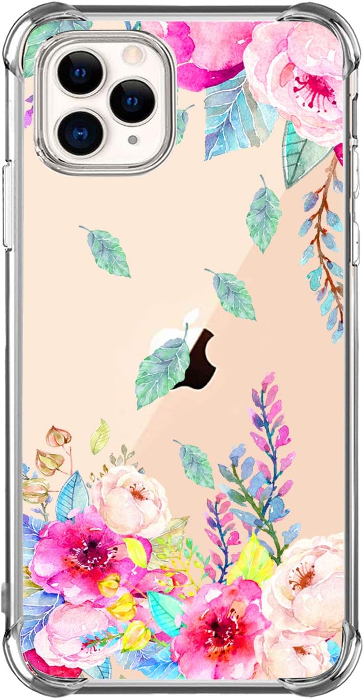 hepix Floral Case Compatible with iPhone 11 Pro Max 6.5 inch, Colorful Watercolor Flowers Design Case for Women, Slim Flexible Soft TPU Stylish Raised Lips Anti-Scratch Shockproof Protective Case