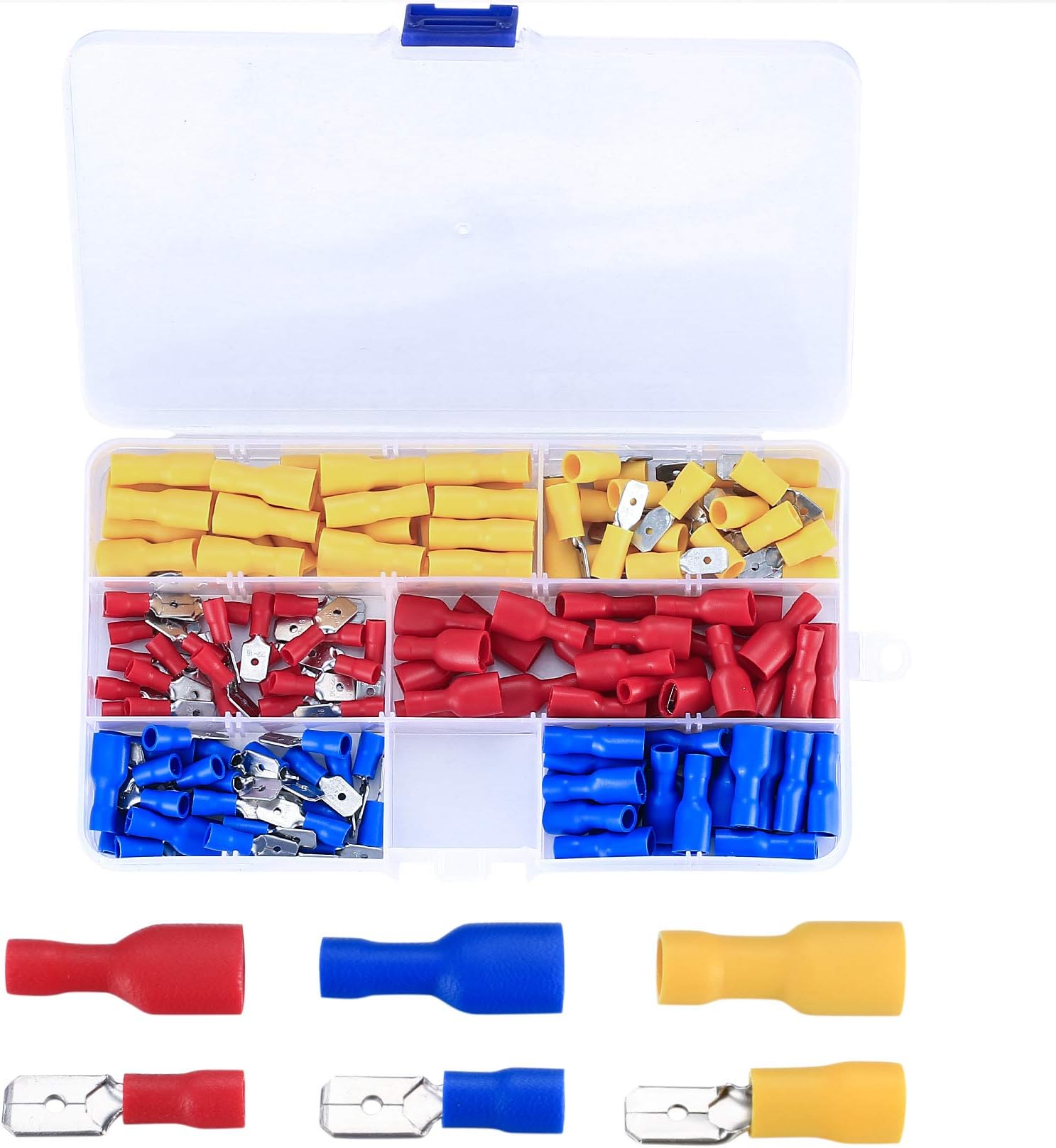 Does not apply Male and Female Insulated Terminals, Spade Wire Crimp Connector, Electrical Terminals(Red, Yellow, Blue, 150 Pcs)